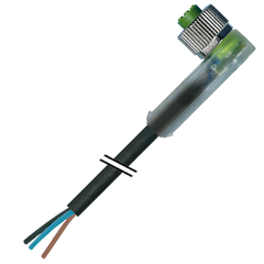 Murr M8, female, 90°, A-code, with cable, LED, PUR 3x0.25, black, UL/CSA, 5m