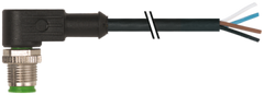 Murr M12 male 90°, A-code with cable, 4-pole, black, 10m