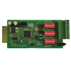 Delta F Modbus card with RS485 communication connector, 130 x 60mm dimensions for UPS system integration