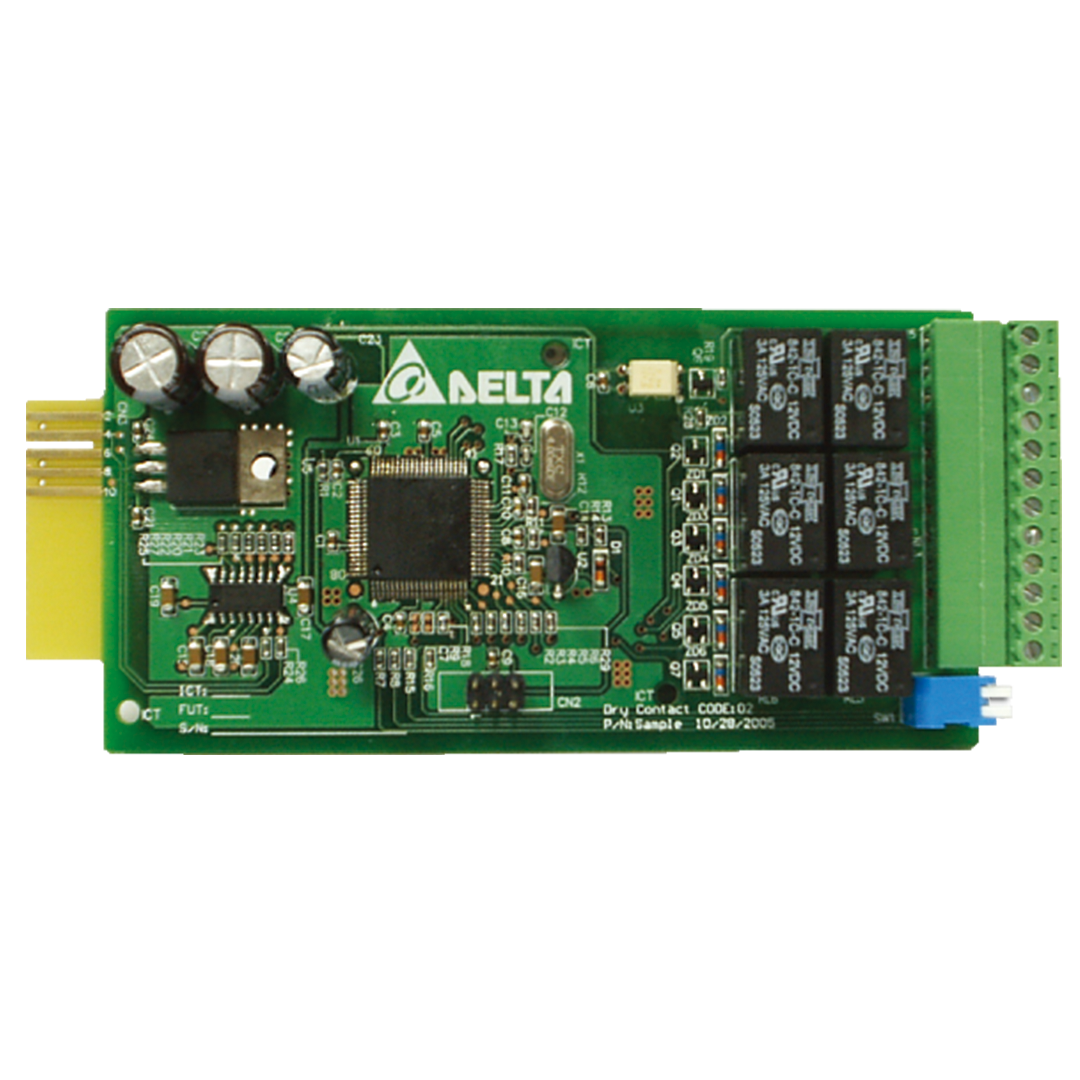 Delta F Relay I/O card for UPS with dry contact relay interface, 130 x 60mm dimensions