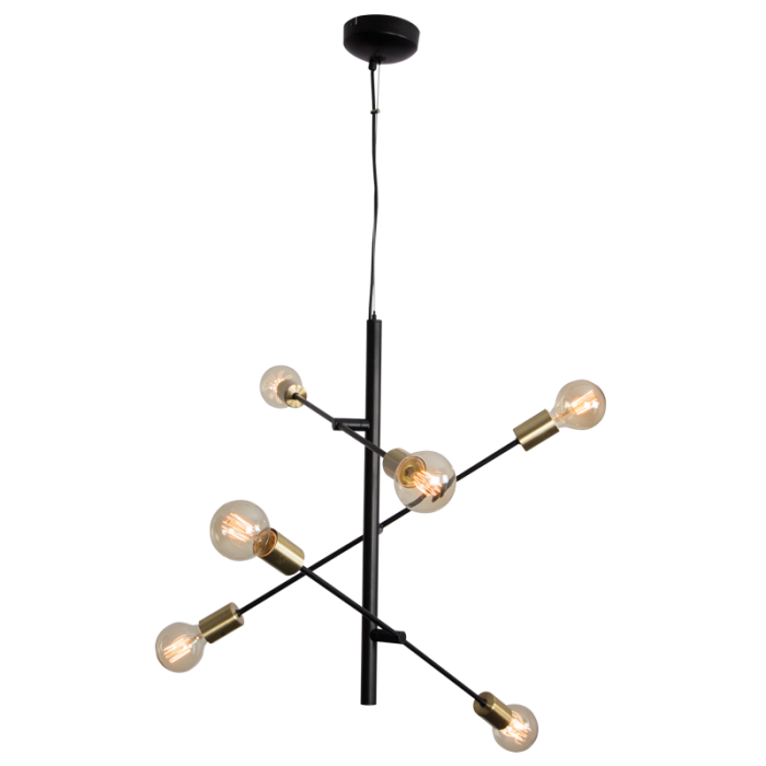 Pendant with adjustable arms, metal, black, 6 x 40W - Bright Star Lighting