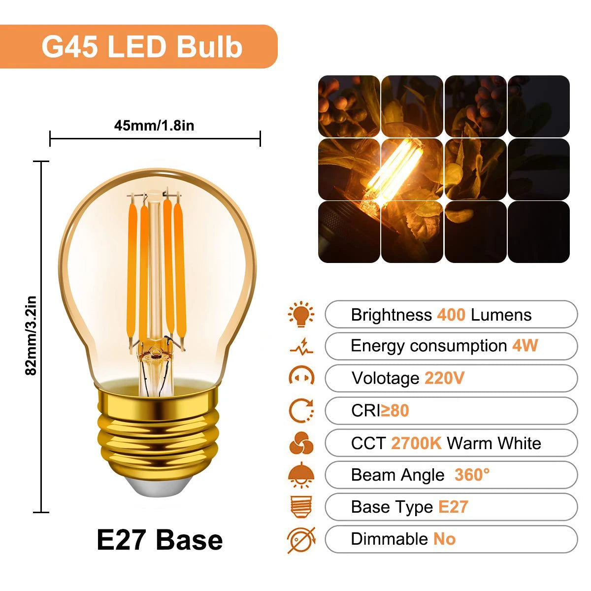 G45 LED Filament lamp, dimmable, E27, Opal, 3K, 6W
