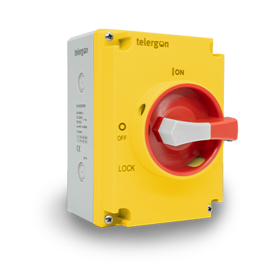 Telergon Compact switch, enclosed, 3-pole, red/yellow handle, 63A