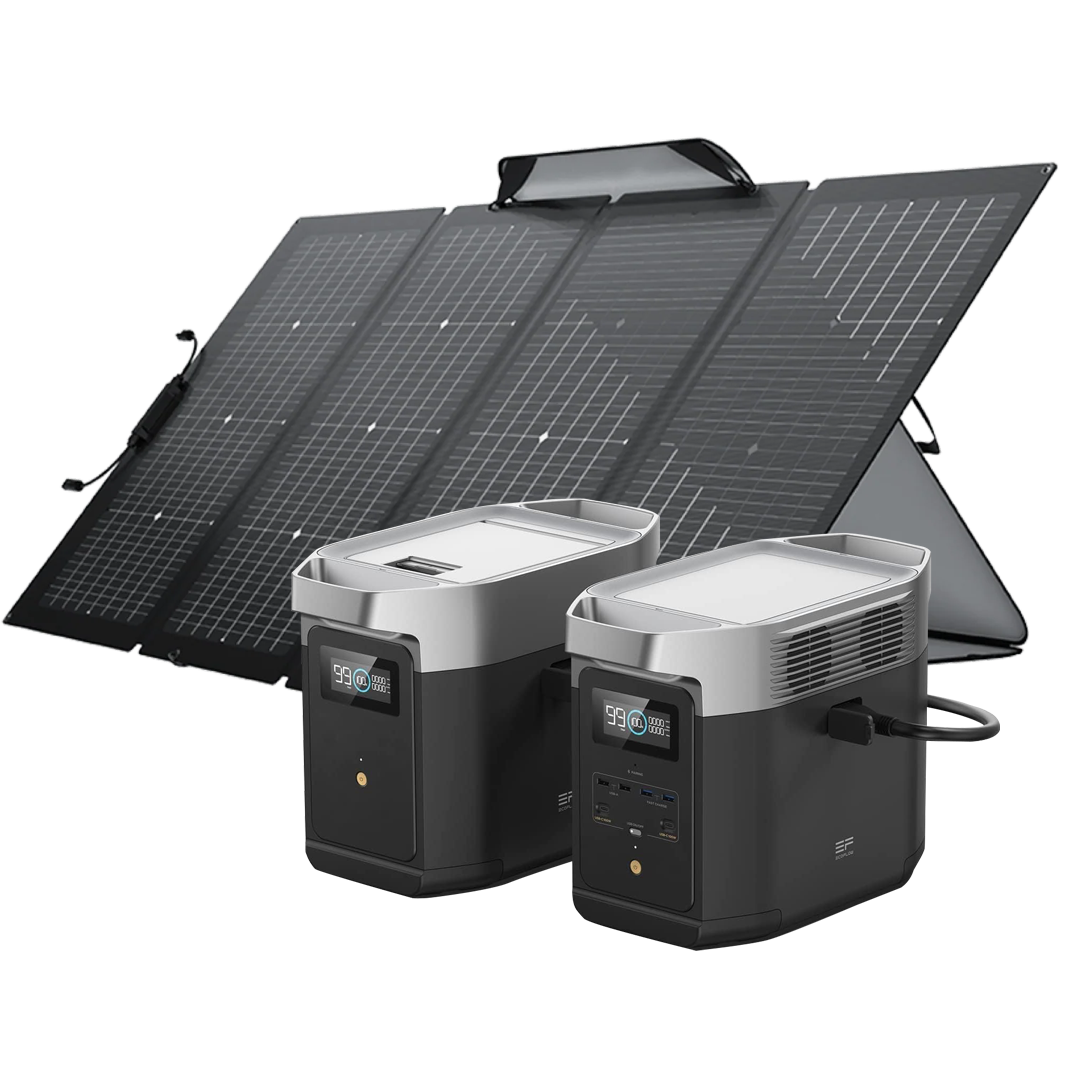 Ecoflow Delta 2 Portable power station, Delta 2 Extra battery and 220W Bifacial solar panel