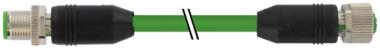 Murr M12 male 0°/M12 female 0°, A-code, shielded, 4x0.5+2x0.25, green, 1m drag ch